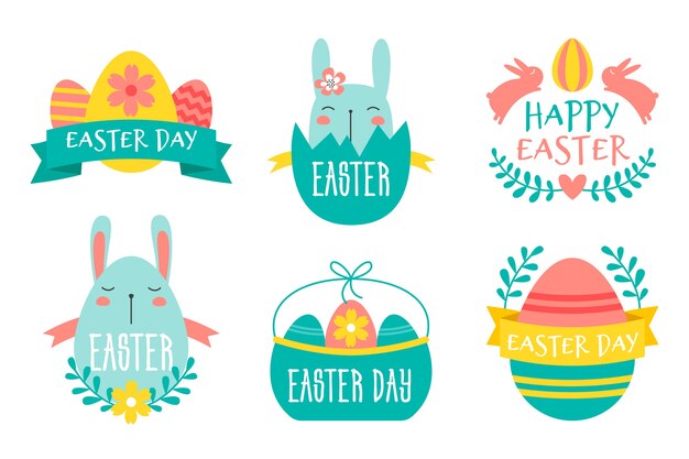 Diseño de colección de etiquetas de día de Pascua de diseño plano