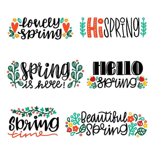 Diseño de colección de etiquetas de primavera dibujadas a mano
