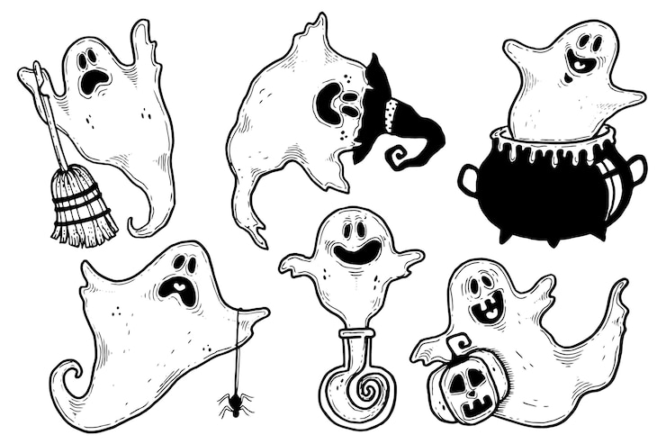 Vector gratuito diseño de colección de fantasmas de halloween dibujados a mano