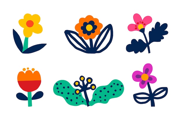 Vector gratuito diseño de colección de flores de primavera dibujado a mano.