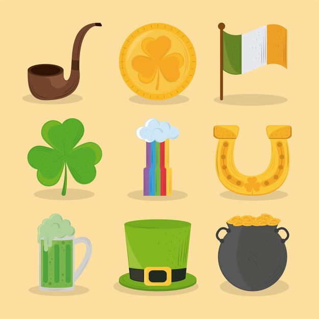 diseño de la colección de iconos del día de San Patricio