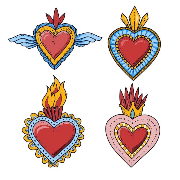 Diseño de colección de ilustración de corazón sagrado