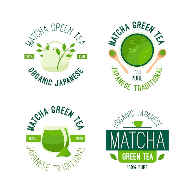 Diseño de colección de insignias de té Matcha