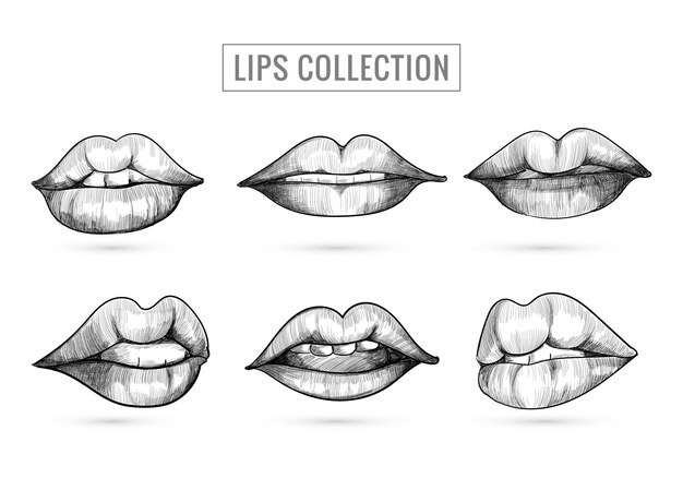 Diseño de colección de labios de boceto dibujado a mano