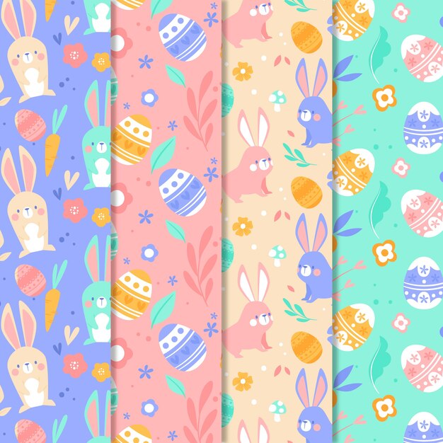 Diseño de colección de patrones de día de pascua de diseño plano