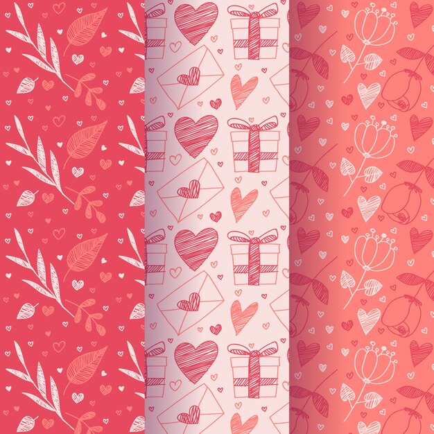 Diseño de colección de patrones de día de san valentín de diseño plano