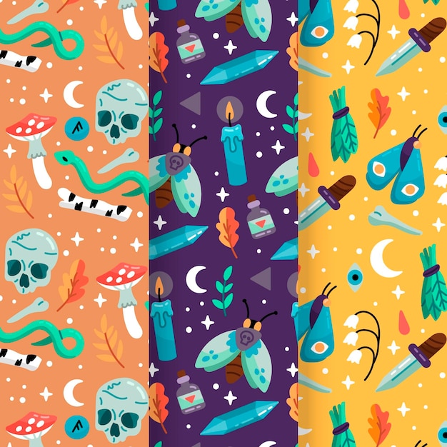 Vector gratuito diseño de colección de patrones de halloween dibujados a mano