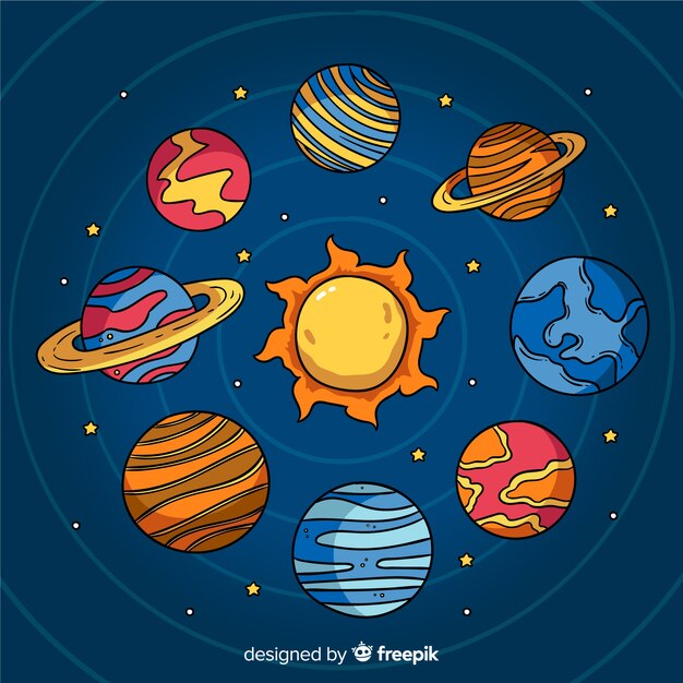 Diseño de colección de planeta dibujado a mano