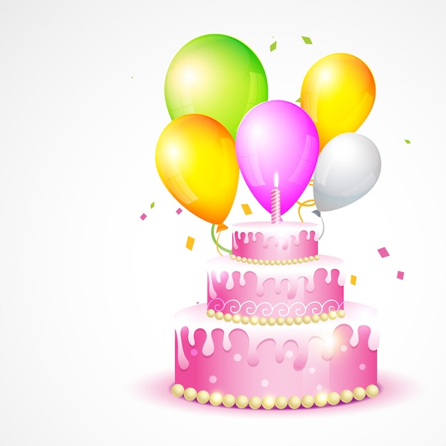 Diseño colorido de cumpleaños con tarta y globos