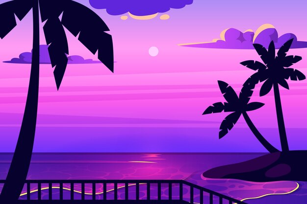 Diseño colorido del fondo de las siluetas de la palma