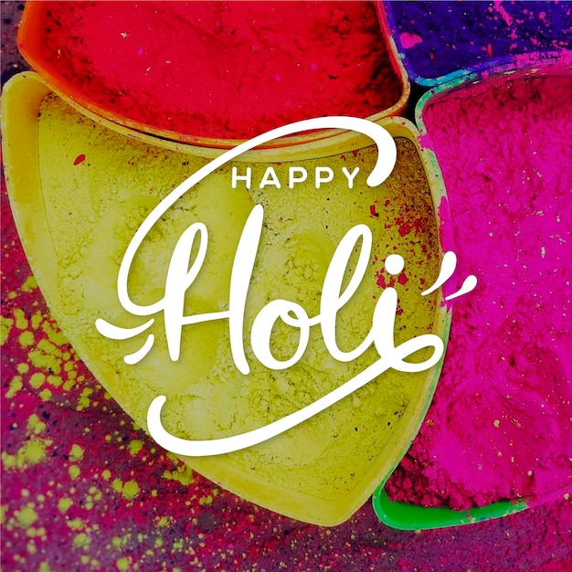 Diseño colorido con letras holi felices