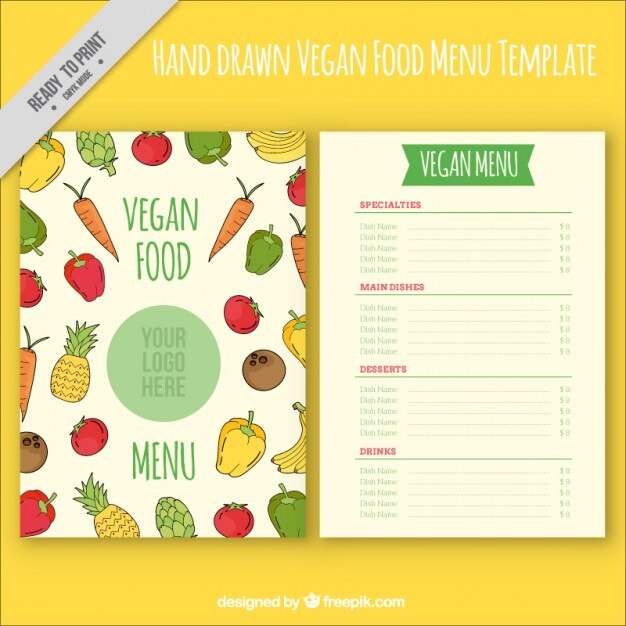 Vector gratuito diseño colorido de menú vegano
