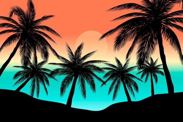 Diseño colorido de siluetas de palmeras