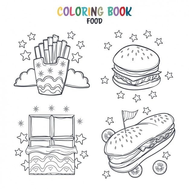 Vector gratuito diseño de comida rápida para colorear