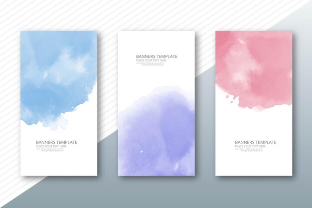 Diseño de conjunto de banner de salpicaduras de pintura de acuarela colorida abstracta