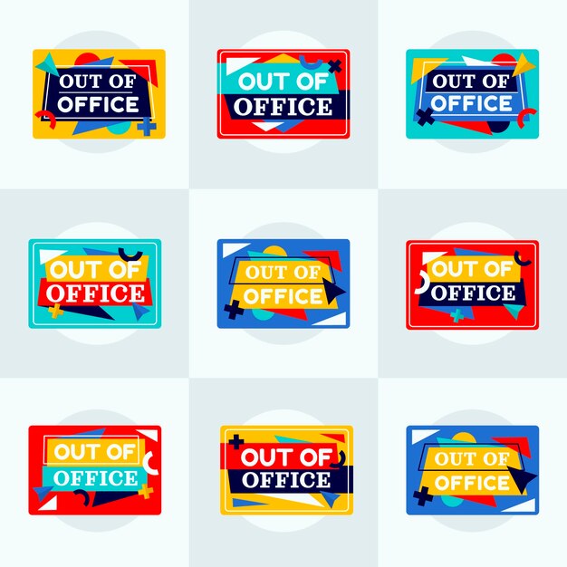 Diseño de conjunto de etiquetas fuera de la oficina