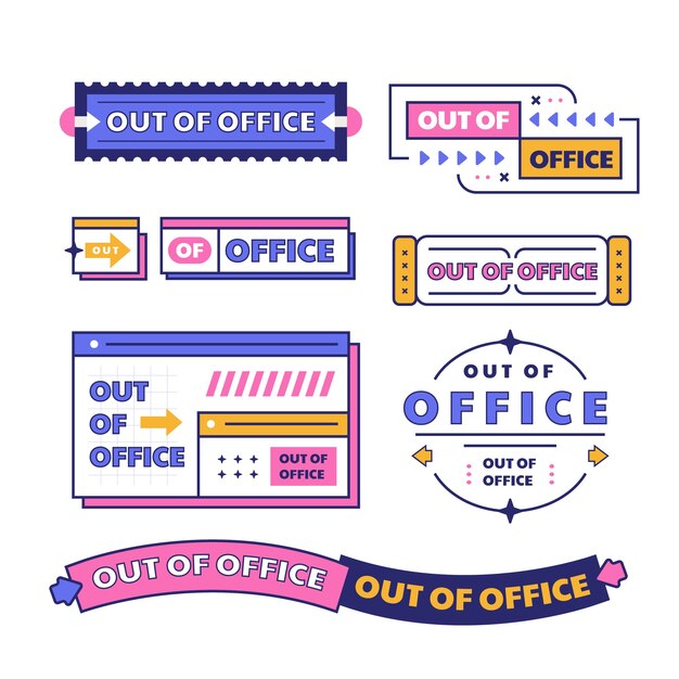Diseño de conjunto de etiquetas fuera de la oficina