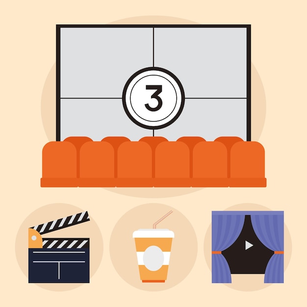 Vector gratuito diseño de conjunto de iconos de cine