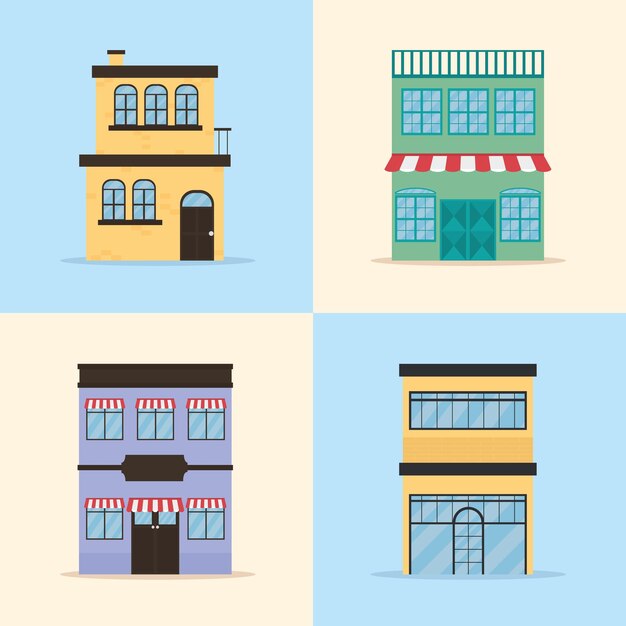 diseño de conjunto de iconos de edificios de la ciudad