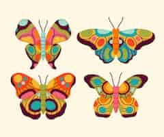 Vector gratuito diseño de conjunto de mariposas dibujado a mano