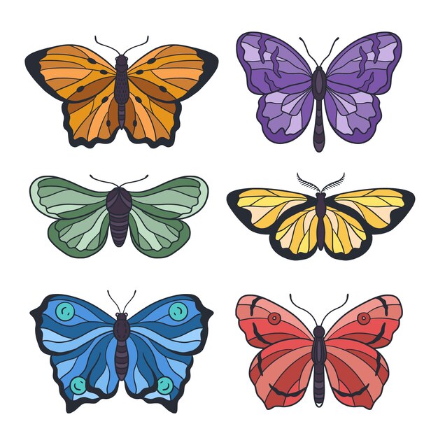 Diseño de conjunto de mariposas dibujado a mano