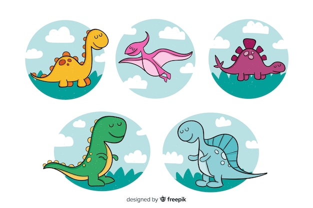 Vector gratuito diseño de conjunto de pegatinas de dinosaurios