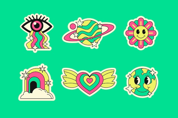 Diseño de conjunto de pegatinas de fiesta rave