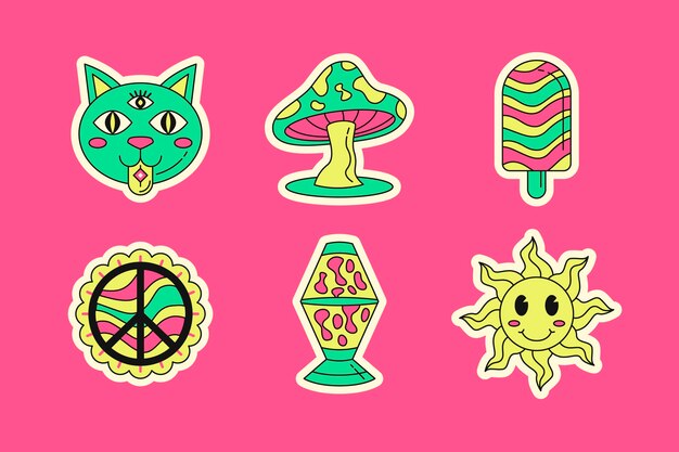 Diseño de conjunto de pegatinas de fiesta rave