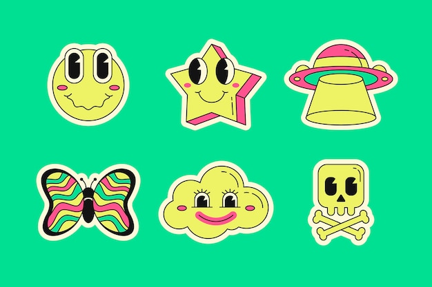 Diseño de conjunto de pegatinas de fiesta rave
