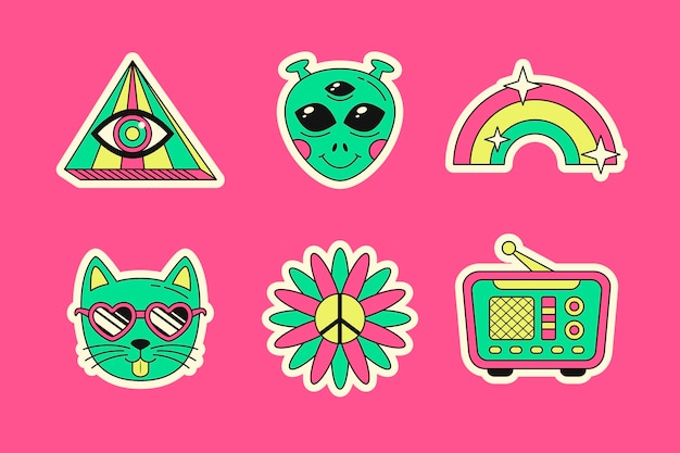 Diseño de conjunto de pegatinas de fiesta rave