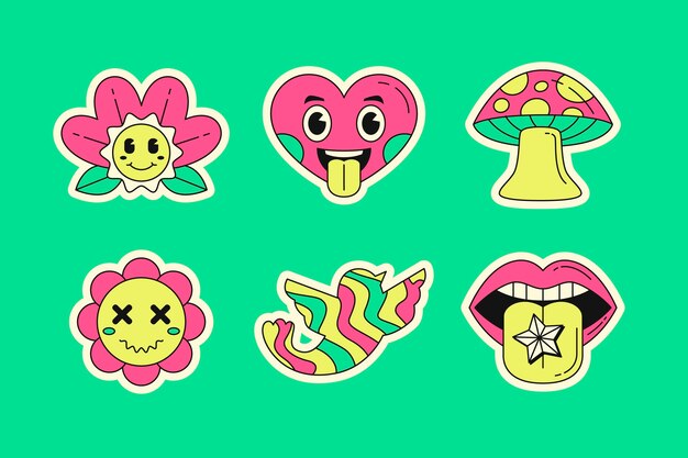 Diseño de conjunto de pegatinas de fiesta rave