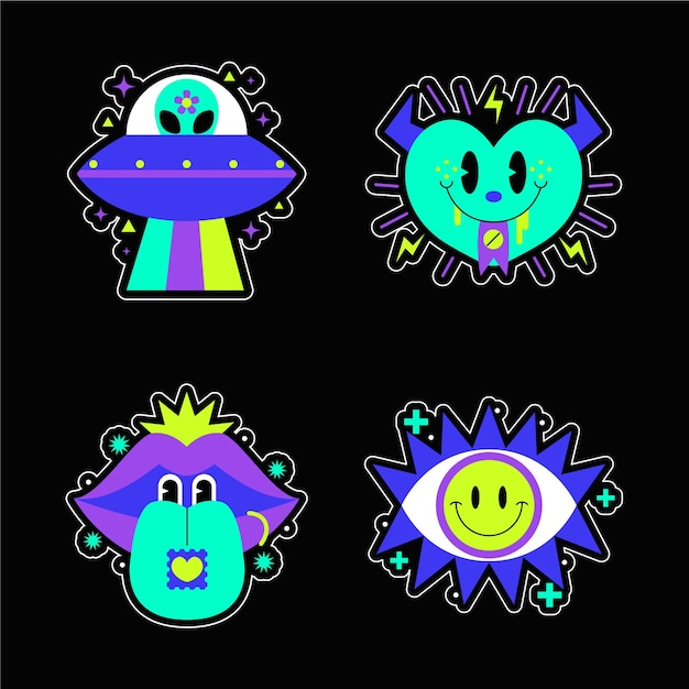 Diseño de conjunto de pegatinas de fiesta rave