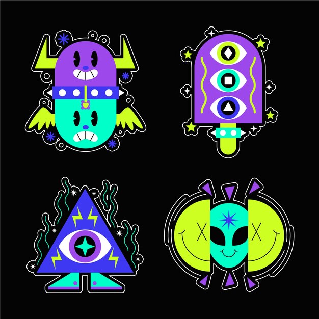 Diseño de conjunto de pegatinas de fiesta rave