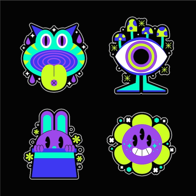 Diseño de conjunto de pegatinas de fiesta rave