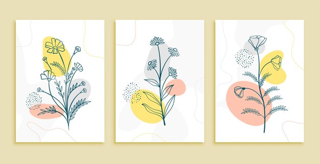 Diseño de conjunto de plantillas de hojas de flor de arte de línea de garabato
