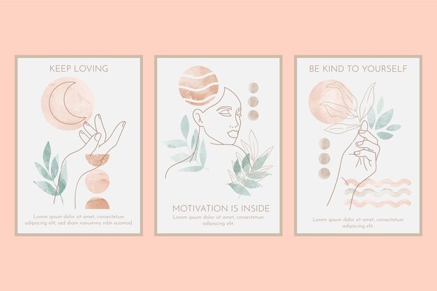 Diseño de conjunto de tarjetas de colores apagados