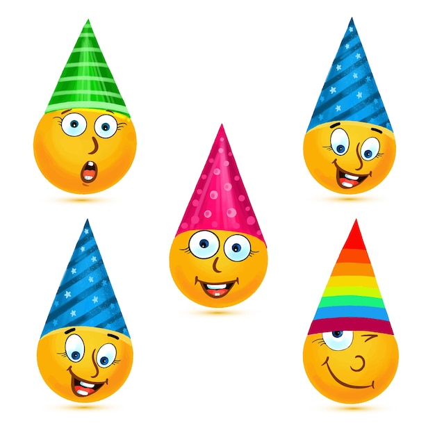 Diseño de conjuntos de íconos de emoticones para fiestas de cumpleaños