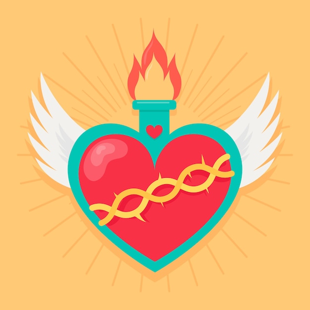Diseño de corazón sagrado con alas