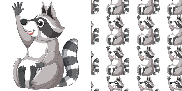 Diseño sin costuras de mapache sobre fondo blanco
