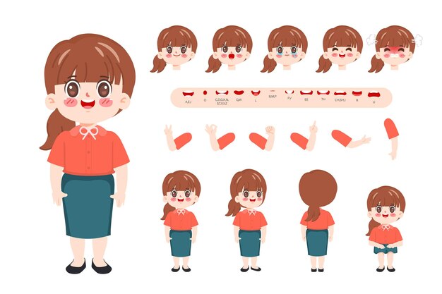 Diseño de creación de personajes de mujer de negocios para diseño plano de dibujos animados