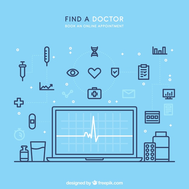 Vector gratuito diseño creativo azul de médico online
