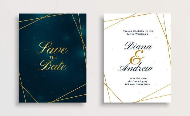 Diseño creativo de la tarjeta de invitación de boda de la línea dorada real