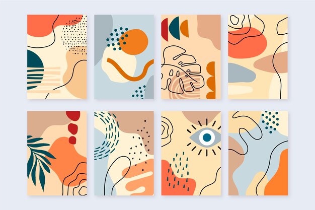 Diseño de cubiertas de formas abstractas dibujadas a mano