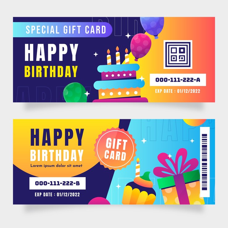 Vector gratuito diseño de cupón de regalo de cumpleaños degradado