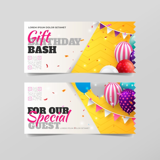 Vector gratuito diseño de cupón de regalo de cumpleaños degradado