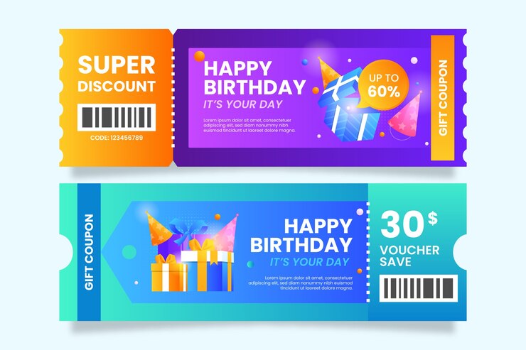 Vector gratuito diseño de cupón de venta de cumpleaños degradado
