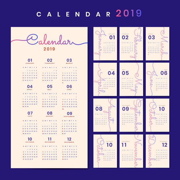 Diseño cursivo maqueta calendario