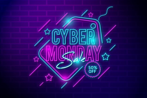 Diseño de cyber monday de luces de neón