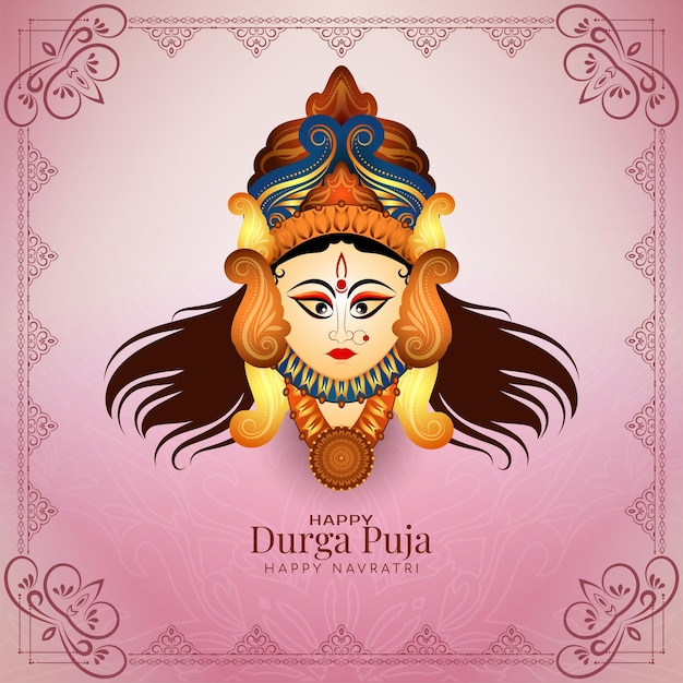 Diseño decorativo del fondo del saludo del festival durga puja y happy navratri