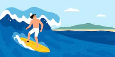 Vector gratuito diseño de deportes de verano con símbolos de surf ilustración vectorial plana